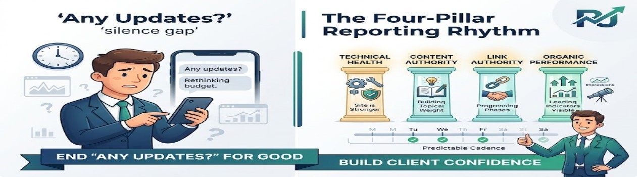 The Real Reason Clients Keep Asking "Any Updates?" (And the Four-Pillar Reporting Rhythm That Ends It)